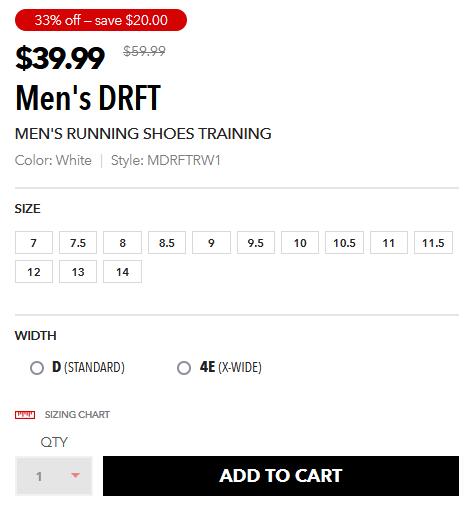 New Balance新百倫DRFT男士運動鞋海淘折後價$39.99